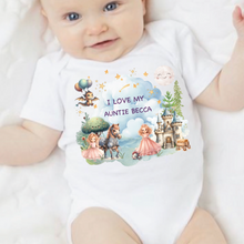 Load image into Gallery viewer, Personalised Baby Sleepsuit Baby Vest, I Love My Mummy Daddy Auntie, Princess Design, Baby Shower Gift, Custom Fairytale Baby Outfit