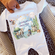 Load image into Gallery viewer, Personalised Baby Sleepsuit Baby Vest, I Love My Mummy Daddy Auntie, Knights and Dragons Design, Baby Shower Gift, Custom Fairytale Baby Outfit