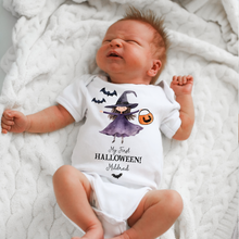 Load image into Gallery viewer, Personalised First Halloween Baby Vest My first Halloween Babygrow Pumpkin Baby's First Halloween Trick or Treat 1st Halloween Personalised Romper