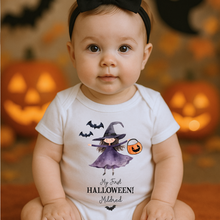 Load image into Gallery viewer, Personalised First Halloween Baby Vest My first Halloween Babygrow Pumpkin Baby's First Halloween Trick or Treat 1st Halloween Personalised Romper