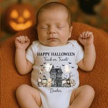 Load image into Gallery viewer, Personalised First Halloween Baby Vest My first Halloween Babygrow Pumpkin Baby's First Halloween Trick or Treat 1st Halloween Personalised Romper