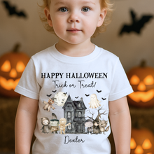 Load image into Gallery viewer, Personalised Halloween T-Shirt, Pumpkin Patch Tee, Custom Trick or Treat Tee, Spooky Tee, Too Cute to Spook, Boo Bag Gift, Girls Halloween Tee