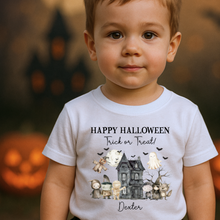 Load image into Gallery viewer, Personalised Halloween T-Shirt, Pumpkin Patch Tee, Custom Trick or Treat Tee, Spooky Tee, Too Cute to Spook, Boo Bag Gift, Girls Halloween Tee