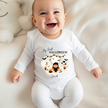 Load image into Gallery viewer, Personalised First Halloween Baby Vest My first Halloween Babygrow Pumpkin Baby's First Halloween Trick or Treat 1st Halloween Personalised Romper