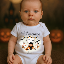 Load image into Gallery viewer, Personalised First Halloween Baby Vest My first Halloween Babygrow Pumpkin Baby's First Halloween Trick or Treat 1st Halloween Personalised Romper