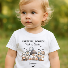 Load image into Gallery viewer, Personalised Halloween T-Shirt, Pumpkin Patch Tee, Custom Trick or Treat Tee, Spooky Tee, Too Cute to Spook, Boo Bag Gift, Girls Halloween Tee