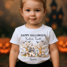 Load image into Gallery viewer, Personalised Halloween T-Shirt, Pumpkin Patch Tee, Custom Trick or Treat Tee, Spooky Tee, Too Cute to Spook, Boo Bag Gift, Girls Halloween T Shirt