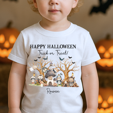Load image into Gallery viewer, Personalised Halloween T-Shirt, Pumpkin Patch Tee, Custom Trick or Treat Tee, Spooky Tee, Too Cute to Spook, Boo Bag Gift, Girls Halloween T Shirt