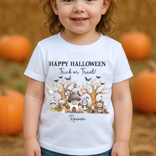 Load image into Gallery viewer, Personalised Halloween T-Shirt, Pumpkin Patch Tee, Custom Trick or Treat Tee, Spooky Tee, Too Cute to Spook, Boo Bag Gift, Girls Halloween T Shirt