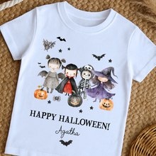 Load image into Gallery viewer, Personalised Halloween T-Shirt, Pumpkin Patch Tee, Custom Trick or Treat Tee, Spooky Tee, Too Cute to Spook, Boo Bag Gift, Girls Halloween Tee