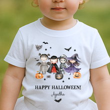 Load image into Gallery viewer, Personalised Halloween T-Shirt, Pumpkin Patch Tee, Custom Trick or Treat Tee, Spooky Tee, Too Cute to Spook, Boo Bag Gift, Girls Halloween Tee