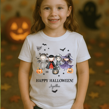 Load image into Gallery viewer, Personalised Halloween T-Shirt, Pumpkin Patch Tee, Custom Trick or Treat Tee, Spooky Tee, Too Cute to Spook, Boo Bag Gift, Girls Halloween Tee
