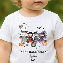 Load image into Gallery viewer, Personalised Halloween T-Shirt, Pumpkin Patch Tee, Custom Trick or Treat Tee, Spooky Tee, Too Cute to Spook, Boo Bag Gift, Girls Halloween Tee