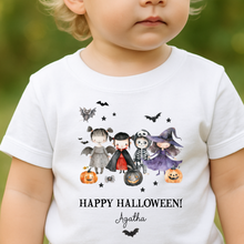 Load image into Gallery viewer, Personalised Halloween T-Shirt, Pumpkin Patch Tee, Custom Trick or Treat Tee, Spooky Tee, Too Cute to Spook, Boo Bag Gift, Girls Halloween Tee