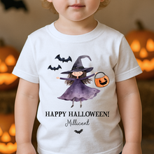 Load image into Gallery viewer, Personalised Halloween T-Shirt, Pumpkin Patch Tee, Custom Trick or Treat Tee, Spooky Tee, Too Cute to Spook, Boo Bag Gift, Girls Halloween Tee