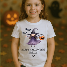 Load image into Gallery viewer, Personalised Halloween T-Shirt, Pumpkin Patch Tee, Custom Trick or Treat Tee, Spooky Tee, Too Cute to Spook, Boo Bag Gift, Girls Halloween Tee