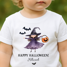 Load image into Gallery viewer, Personalised Halloween T-Shirt, Pumpkin Patch Tee, Custom Trick or Treat Tee, Spooky Tee, Too Cute to Spook, Boo Bag Gift, Girls Halloween Tee