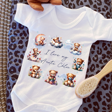 Load image into Gallery viewer, Personalised Baby Sleepsuit Baby Vest, I Love My Mummy Daddy Auntie, Teddy Bear Design, Baby Shower Gift, Custom Teddy Baby Outfit