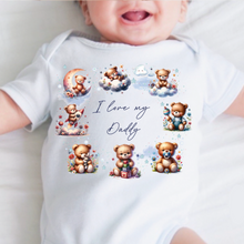 Load image into Gallery viewer, Personalised Baby Sleepsuit Baby Vest, I Love My Mummy Daddy Auntie, Teddy Bear Design, Baby Shower Gift, Custom Teddy Baby Outfit