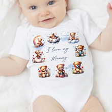 Load image into Gallery viewer, Personalised Baby Sleepsuit Baby Vest, I Love My Mummy Daddy Auntie, Teddy Bear Design, Baby Shower Gift, Custom Teddy Baby Outfit
