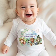 Load image into Gallery viewer, Personalised Baby Sleepsuit Baby Vest, I Love My Mummy Daddy Auntie, Safari Animal Design, Baby Shower Gift, Custom Safari Baby Outfit, Elephants Tigers Lions