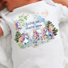 Load image into Gallery viewer, Personalised Baby Sleepsuit Baby Vest, I Love My Mummy Daddy Auntie, Unicorn Design, Baby Shower Gift, Custom Unicorn Baby Outfit