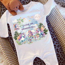 Load image into Gallery viewer, Personalised Baby Sleepsuit Baby Vest, I Love My Mummy Daddy Auntie, Unicorn Design, Baby Shower Gift, Custom Unicorn Baby Outfit