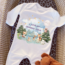 Load image into Gallery viewer, Personalised Baby Sleepsuit Baby Vest, I Love My Mummy Daddy Auntie, Woodland Animal Design, Baby Shower Gift