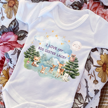 Load image into Gallery viewer, Personalised Baby Sleepsuit Baby Vest, I Love My Mummy Daddy Auntie, Woodland Animal Design, Baby Shower Gift