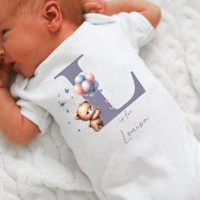 Load image into Gallery viewer, Hello my name is, baby girls coming home outfit, personalised gifts for baby girls, Hello Im New Here, New Baby announcement, Rainbow Baby