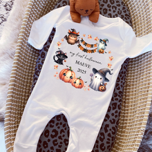 Load image into Gallery viewer, Personalised First Halloween Baby Vest My first Halloween Babygrow Pumpkin Baby's First Halloween Trick or Treat 1st Halloween Personalised Romper