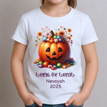 Load image into Gallery viewer, Personalised First Halloween Baby Vest My first Halloween Babygrow Pumpkin Baby's First Halloween Trick or Treat 1st Halloween Personalised Romper