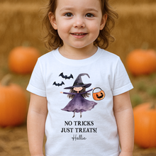 Load image into Gallery viewer, Personalised Halloween T-Shirt, Pumpkin Patch Tee, Custom Trick or Treat Tee, Spooky Tee, Too Cute to Spook, Boo Bag Gift, Girls Halloween Tee