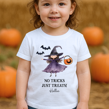 Load image into Gallery viewer, Personalised Halloween T-Shirt, Pumpkin Patch Tee, Custom Trick or Treat Tee, Spooky Tee, Too Cute to Spook, Boo Bag Gift, Girls Halloween Tee
