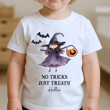 Load image into Gallery viewer, Personalised Halloween T-Shirt, Pumpkin Patch Tee, Custom Trick or Treat Tee, Spooky Tee, Too Cute to Spook, Boo Bag Gift, Girls Halloween Tee