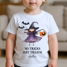 Load image into Gallery viewer, Personalised Halloween T-Shirt, Pumpkin Patch Tee, Custom Trick or Treat Tee, Spooky Tee, Too Cute to Spook, Boo Bag Gift, Girls Halloween Tee