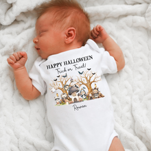 Load image into Gallery viewer, Personalised First Halloween Baby Vest My first Halloween Babygrow Pumpkin Baby's First Halloween Trick or Treat 1st Halloween Personalised Romper