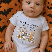 Load image into Gallery viewer, Personalised First Halloween Baby Vest My first Halloween Babygrow Pumpkin Baby's First Halloween Trick or Treat 1st Halloween Personalised Romper
