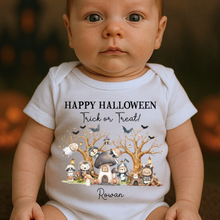Load image into Gallery viewer, Personalised First Halloween Baby Vest My first Halloween Babygrow Pumpkin Baby's First Halloween Trick or Treat 1st Halloween Personalised Romper