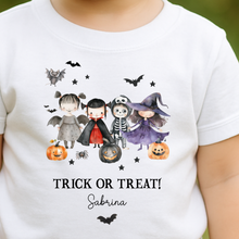 Load image into Gallery viewer, Personalised Halloween T-Shirt, Pumpkin Patch Tee, Custom Trick or Treat Tee, Spooky Tee, Too Cute to Spook, Boo Bag Gift, Girls Halloween Tee