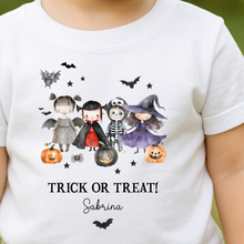 Load image into Gallery viewer, Personalised Halloween T-Shirt, Pumpkin Patch Tee, Custom Trick or Treat Tee, Spooky Tee, Too Cute to Spook, Boo Bag Gift, Girls Halloween Tee