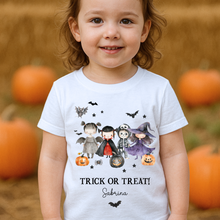 Load image into Gallery viewer, Personalised Halloween T-Shirt, Pumpkin Patch Tee, Custom Trick or Treat Tee, Spooky Tee, Too Cute to Spook, Boo Bag Gift, Girls Halloween Tee