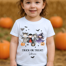 Load image into Gallery viewer, Personalised Halloween T-Shirt, Pumpkin Patch Tee, Custom Trick or Treat Tee, Spooky Tee, Too Cute to Spook, Boo Bag Gift, Girls Halloween Tee