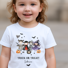 Load image into Gallery viewer, Personalised Halloween T-Shirt, Pumpkin Patch Tee, Custom Trick or Treat Tee, Spooky Tee, Too Cute to Spook, Boo Bag Gift, Girls Halloween Tee