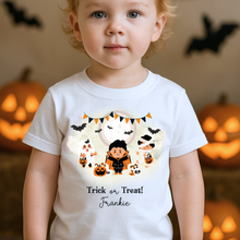 Load image into Gallery viewer, Personalised Halloween T-Shirt, Pumpkin Patch Tee, Custom Trick or Treat Tee, Spooky Tee, Too Cute to Spook, Boo Bag Gift, Girls Halloween Tee