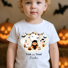 Load image into Gallery viewer, Personalised Halloween T-Shirt, Pumpkin Patch Tee, Custom Trick or Treat Tee, Spooky Tee, Too Cute to Spook, Boo Bag Gift, Girls Halloween Tee