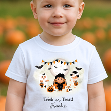 Load image into Gallery viewer, Personalised Halloween T-Shirt, Pumpkin Patch Tee, Custom Trick or Treat Tee, Spooky Tee, Too Cute to Spook, Boo Bag Gift, Girls Halloween Tee