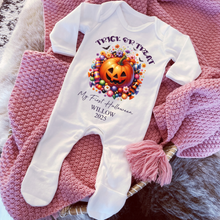 Load image into Gallery viewer, Personalised First Halloween Baby Vest My first Halloween Babygrow Pumpkin Baby's First Halloween Trick or Treat 1st Halloween Personalised Romper