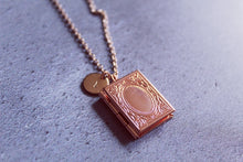 Load image into Gallery viewer, Rose gold locket necklace, picture necklace, photo keepsake necklace, book custom locket, personalised locket, Fairytale lovers, Book Lover