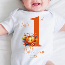 Load image into Gallery viewer, Baby's First Halloween Outfit, 1st Halloween Gift Idea, Trick or Treat, 1st Halloween Sleepsuit, Halloween Vest for baby, baby Halloween